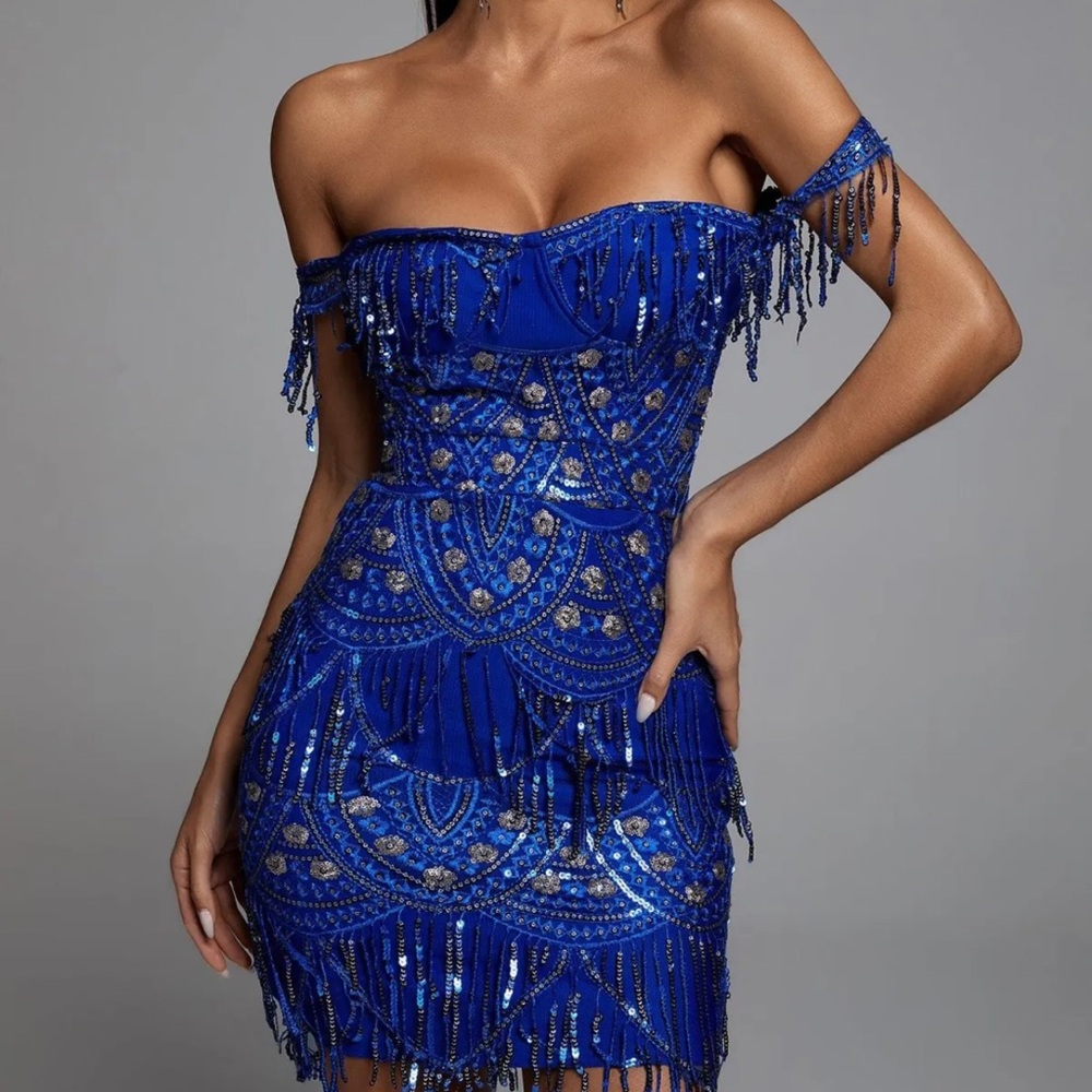 Dazzling Strapless Blue Dress